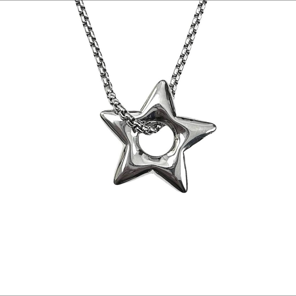 silver puffy star pendant necklace handmade stainless steel box chain adjustable